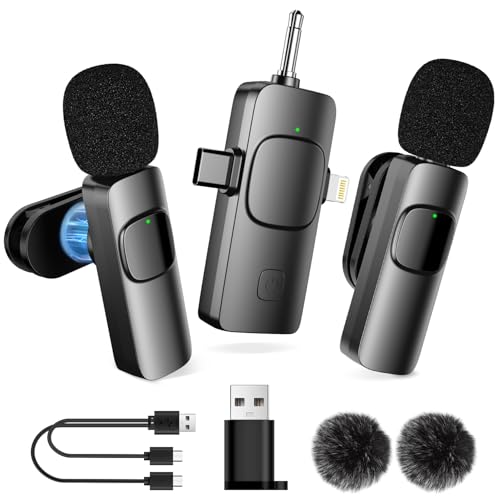 MULBEVD Wireless Lavalier Microphone for iPhone, Android, Camera and Computer, — 4 in 1 Mini Microphone with Noise Cancelling for Video Recording, Live Streaming, TikTok, Vlogging, and YouTube