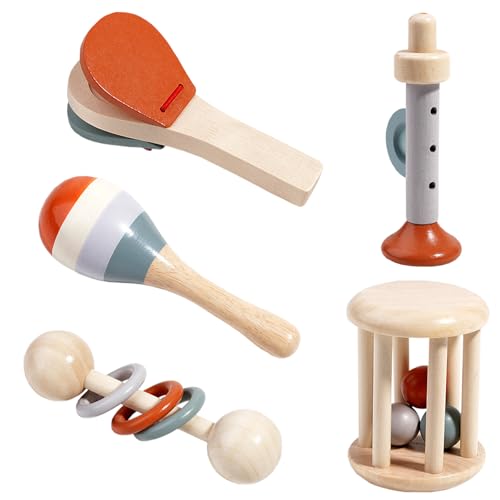Dryxog 5 Stück Baby Spielzeug Holzspielzeug Musikspielzeug Sensorisches Training lernspielzeug Geschenke Musikinstrumente Kids Toys Instrumente Kinder für Jugen Mädchen Vorschulbildung