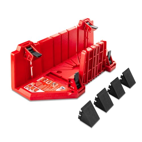 HAUTMEC 14 Inch Clamping Miter Box with Adjustable Jaw & 4 Anti-Slip Clamps, Heavy Duty ABS Mitre Saw Box with 22.5°, 45°, 90° Cutting Angles for Woodworking, Trim, Frames, DIY Projects – HTHDM25036