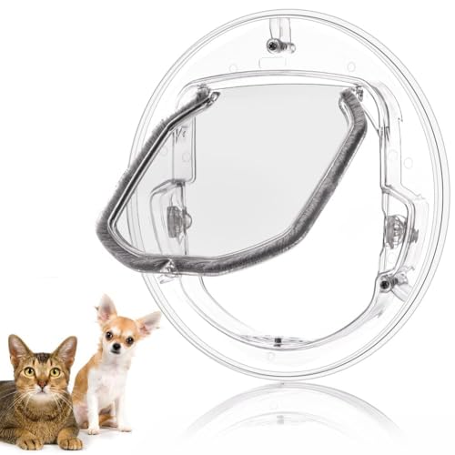 Cat Flap for Glass Doors 4 Way Locking Pet Door Microchip for Cats Lockable Small Dog Window Gate Round Clear Flap Door for Interior Exterior Doors Cats Up to 6 kg