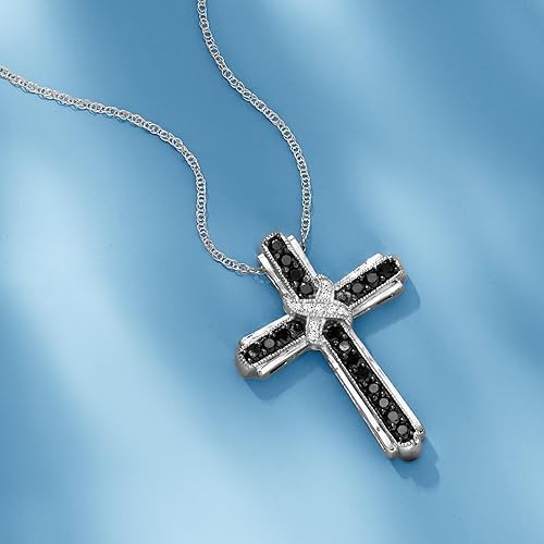 1.00 Ct Black and White Diamond Cross Pendant Necklace in Sterling Silver Men's Women's Jewelry Gift