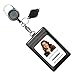 Genuine Leather ID Badge Holder Wallet with Heavy Duty Carabiner Retractable Reel, Key Ring and Metal Clip, 3 Card Pockets. Holds Multiple Cards & Keys. Bonus Key Chain Flashlight. Vertical. Black