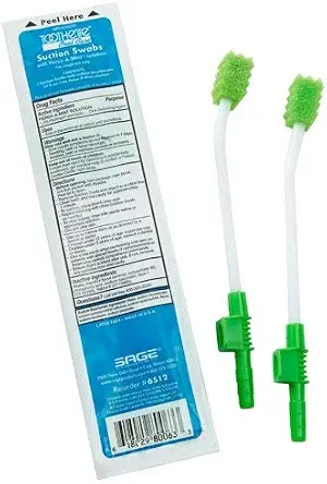 Toothette Oral Care Sistema de hisopo de succión de un solo uso con Perox-A-Mint (50 paquetes, 2 hisopos/paquete)
