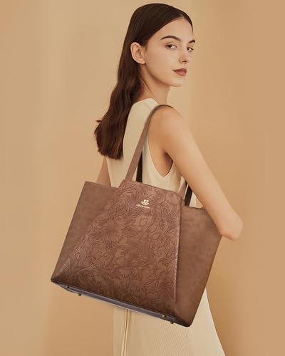 Image of LOVEVOOK Laptop Tote for Women - 15.6 Inch Faux Leather Laptop Bag with Clutch, Large Capacity Office Purse Computer