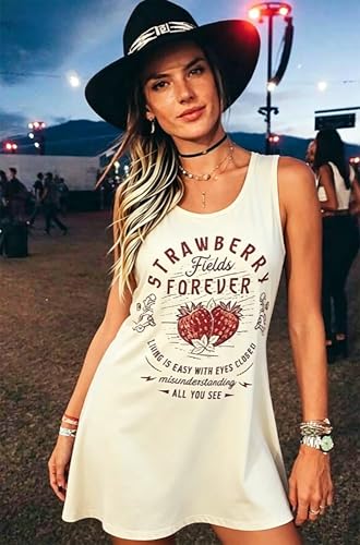 Image of Vintage Rock Country Music Dress for Women Rock Concert Band Graphic Tshirt Casual Letter Print Short Dress
