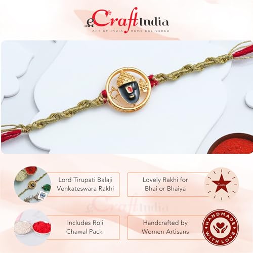 Image of eCraftIndia Lord Tirupati Balaji Venkateswara Rakhi for Brother Bhaiya Bhai with Best Bro Ever Fridge Magnet | Roli Chawal Pack