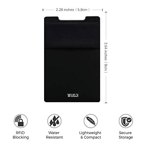 Wuoji Rfid Blocking Phone Card Wallet - Double Secure Pocket - Ultra-Slim Self Adhesive Credit Card Holder Card Sleeves Phone Wallet Sticker All Smartphones(Black)-2Pc #TOP7