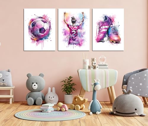 Image of Frimeeme Girl Purple Watercolor Soccer Wall Art, Purple, 12x16 Inches