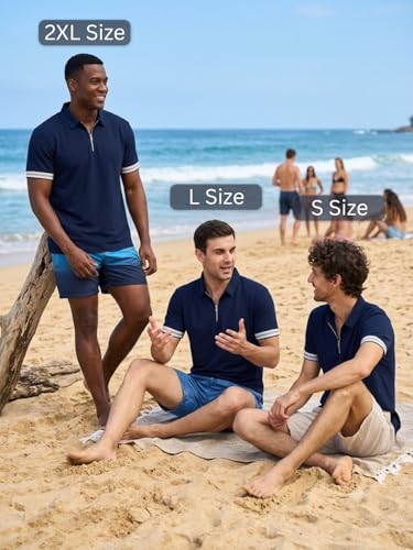 Image of Leriya Fashion T Shirt for Men | Polo T-Shirt for Man | Men's Half Zip Polo | Lightweight Breathable Summer Wear | Textured Knit Casual Stylish Tee | Short Sleeve Smart Casual Top for Man