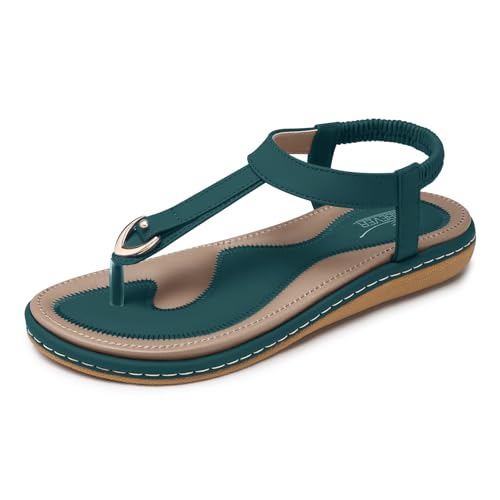 Image of SHIBEVER Womens Sandals Summer Flat: Dressy Casual T-Strap Flip Flop Thong Flats Sandals - Comfortable Walking
