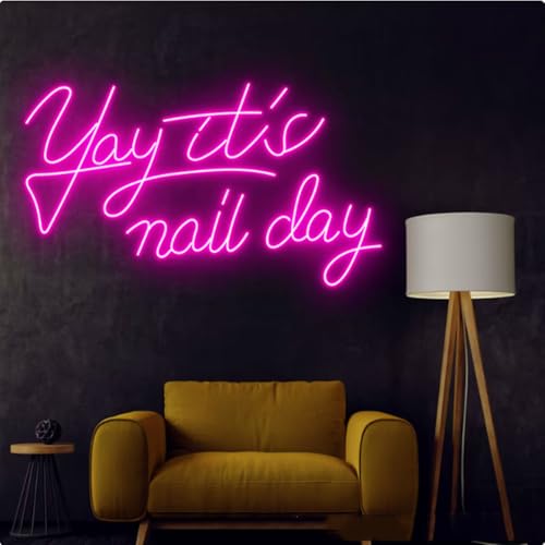 Image of Yay It's Nail Day Neon Sign for Wall Decor | Dimmable Neon Sign for Home Shop Spa Beauty Nails Cosmetic Salon Wall Decor,Nail Room Decor Acessory,USB Powered