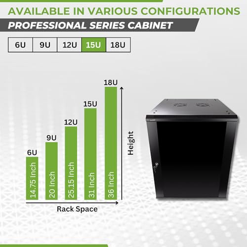 Image of NavePoint 15U Server Rack Enclosure - 23.6 inch Deep, Wall Mount Network Cabinet with Locking Glass Door for 19 inch IT Equipment, Network Rack with 2 Fans, Removable Side Panels, Black
