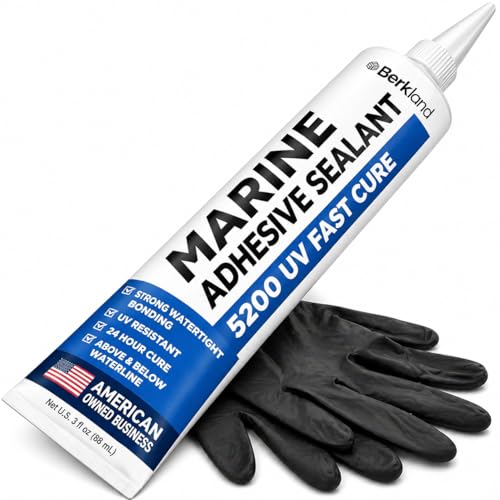 [3 oz] Marine Adhesive Sealant 5200 Fast Cure White Permanent Watertight Bond Above & Below Waterline UV Resistant Marine Caulk for Boats Hulls Decks & Fittings by Berkland American Owned