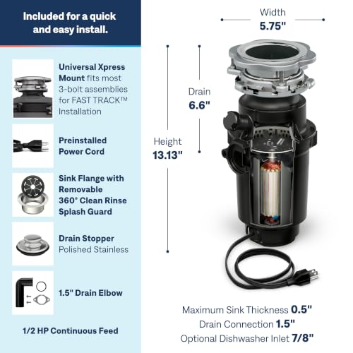 Image of Moen Prep Series PRO Continuous Feed Compact Garbage Disposal for Kitchen Sink with Power Cord, GXP50C
