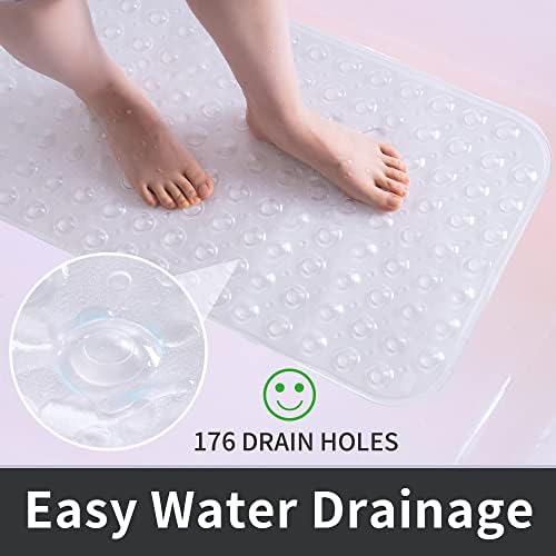 RECYCO Bathtub Mats Non-Slip Anti Mould Shower Mat for Inside Bath Extra Long Bath Mat for Tub With Drain Holes Bathtub Shower Floor Rubber No-Slip Bath Mat Machine Washable100x40cm, Transparent