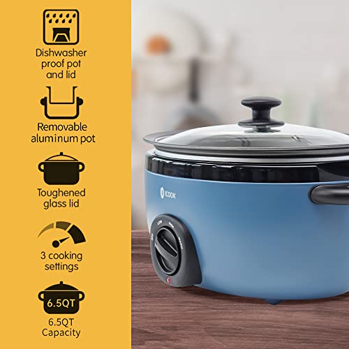USC-65-OP001BL-65-Quart-Slow-CookerAluminium-SearSaute-Stew-Pot-Stovetop-safeDishwasher-SafeGlass-LidAdjustable-TempFood-WarmerBlue USC 65 OP001BL 65 Quart Slow CookerAluminium SearSaute Stew Pot Stovetop safeDishwasher SafeGlass LidAdjustable TempFood WarmerBlue