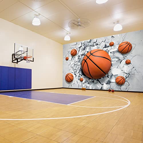 Bormia 3D Basketball Wallpaper Basketball Hall Wall Mural for Playroom Living Room Bedroom(Not Peel n