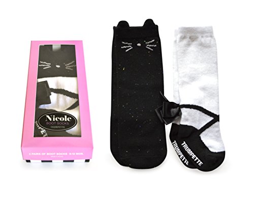 Trumpette Baby Girls Boot Sock Set-2 Pairs, Nicole black, 0-12 Months
