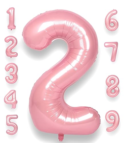 RainbowQ Party - RainbowQ Party 2 Balloon Number 40 Inch for Boy or Girl Big Pink 0-9 Foil Mylar Large 2 Number Balloon Happy 2th Birthday Party Anniversary Decorations Supplies
