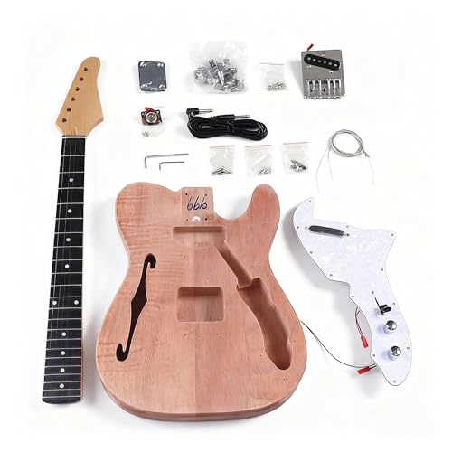Guitarra eléctrica con agujero en forma de F kit de bricolaje con cuerpo y mástil sin terminar Kit de...