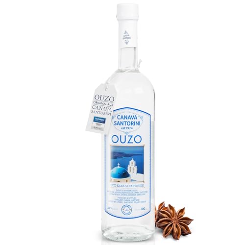 KURAMBAKOS Ouzo Canava Santorini 700 ml - Anis-Schnaps 38,5% vol. mit intensiver Note - Ouzo-Likör aus Anis, Safran und Weintraube - authentisch griechischer Schnaps