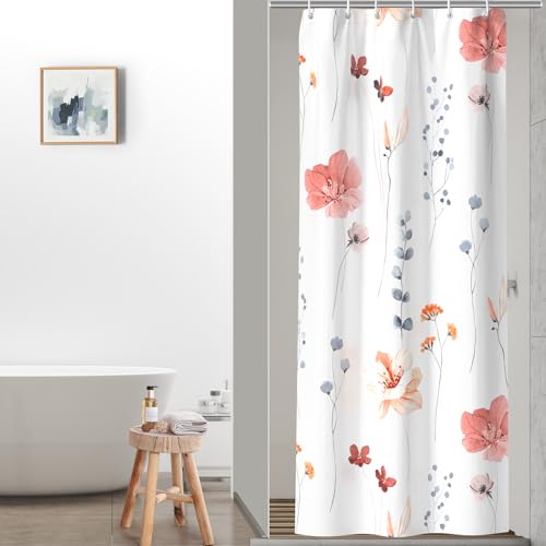 QiyI Watercolor Floral Shower Curtain, Flowers Print Minimalist Bathroom Curtain, Machine Washable Spring Modern Shower Curtains, Waterproof Fabric Shower Curtain Set with Hooks, 36 x 72, Pink