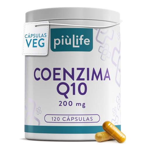 Coenzima Q10 200mg 120 Cápsulas PiùLife, Q10 Coenzima De Ubiquinona, 100% Pura Fermentada Naturalmente, Coq10 Piel, Sistema Inmunitario, Energía, Protección Contra Radicales Libres, Antioxidante