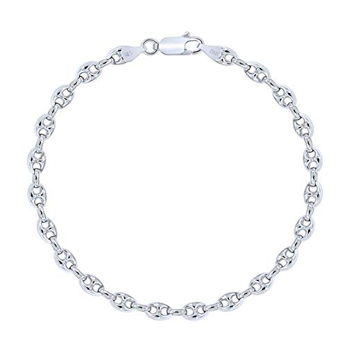 Planetys - Pulsera de Plata de Ley 925 Rodiada Cadena Grano de café 4.3 mm de...