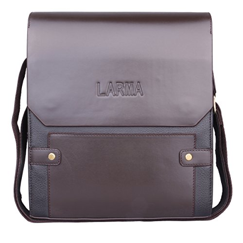 LARMA Newest Fashion Men's Genuine Leather RFID Blocking Secure Briefcase Shoulder Messenger Bag, L1-Brown