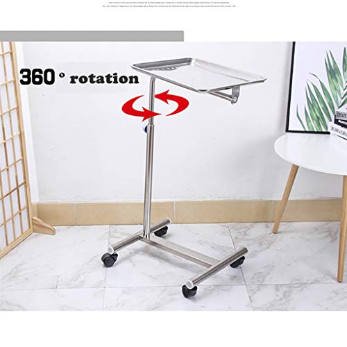 Soporte de bandeja móvil, carrito de acero inoxidable, altura ajustable para equipos médicos y de salón