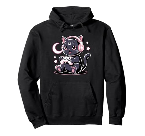 Photo de Gamer Black Cat Video Kawaii Goth Girl Vêtements Rose Goth Sweat à Capuche
