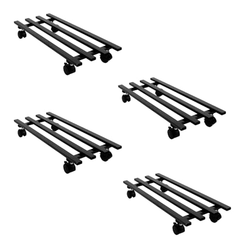 Image of BonKaso Rectangular Metal Plant Stand (Set of 4) with Wheels for Indoor & Outdoor Use (60x 22.9 x7.6 Cm) | Heavy Duty Flower Pot Holder | Holds Up to 100kg | Corner Plant Rack for Heavy Plants - Black