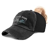 Womens Ponytail Cap Cruise Hair Don't Care Love Ship Cotton Haircut Distressed Trucker Caps Black Design Only