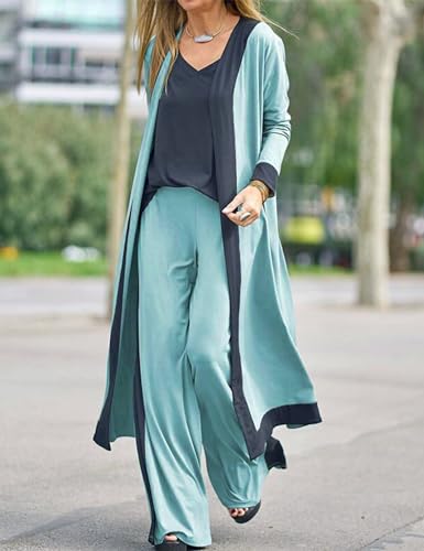 FindThy Women’s 3 Piece Pajama Sets Long Sleeve Open Front Loungewear Long Cardigan Outfits2