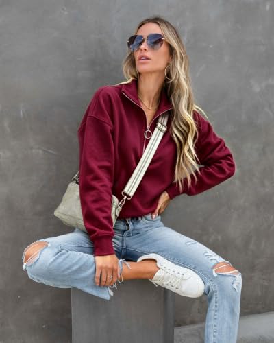 Image of NEYOUQE Womens Fall Winter Fashion Sweatshirts Quarter Zip up pullover Polo sweatshirt women casual trendy crewneck tops