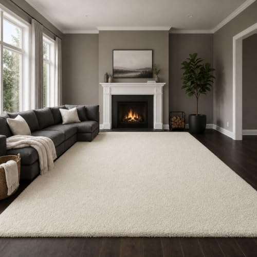 Ophanie Area Rugs 9x12 Living Room Large Ivory Bedroom Carpet Big Shag Indoor Thick Soft Nursery Rug Fluffy Carpets for Boy and Girls Room Home Decor Aesthetic with Over 99 pcs Pile fibers
