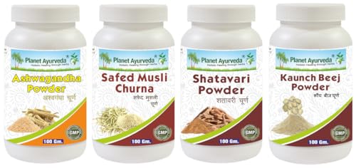 Image of Planet Ayurveda Ashwagandha, Shatavari, Kaunch Beej & Safed Musli Powder combo pack- Natural Energy & Wellness Pack