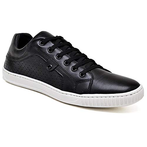 Tênis Sapatenis De Couro Casual De Elástico Masculino (42, Preto)