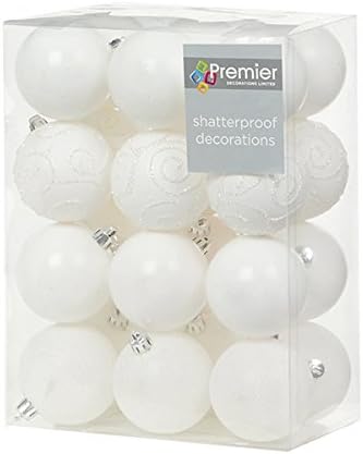 Pack of 24 60mm White Shatterproof Baubles
