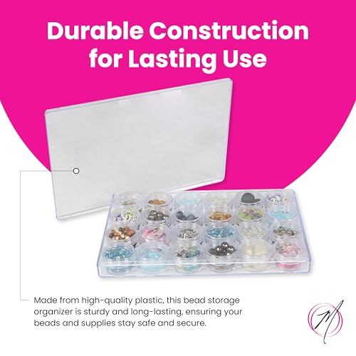 Image of Everything Mary 24-Jar Bead Organizer - Large Clear Plastic Case for Diamond Painting, Jewelry & Craft Beads - Storage Box with Screw-Top Jars for Diamond Art & Small Supplies