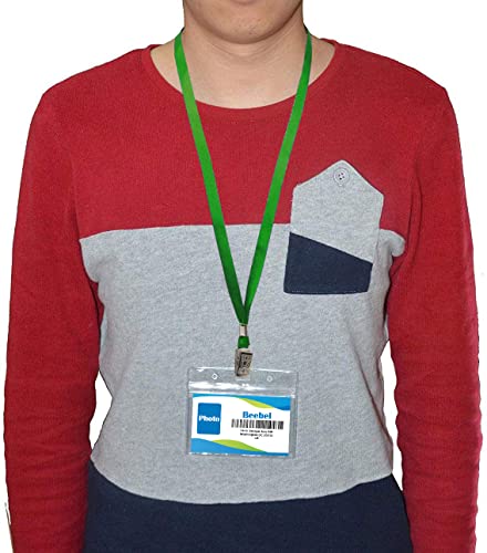 Beebel Green Lanyards 100 Pack Nylon Flat Badge Lanyard for Id Badge Name Tag (Green, 100 Pack) - Thumbnail 6