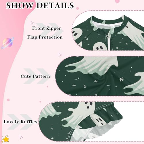 CaTaKu Girls One Piece Swimsuit Ghosts Halloween Spooky Toddler Bathing Suit Long Sleeve UPF 50+ Rash Guard Swimwear 3-12Y3