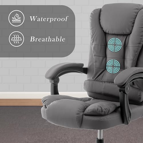 Image of Italia Premium Leatherette Office Chair for Work | Boss Chair, Ergonomic Executive, Luxurious Cushioned Arms & Seat, 2 Point Back Massager, Heavy Duty Metal Base (Grey)