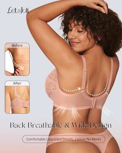 Image of LetsJoli Minimizer Bras for Women Full Coverage Lace Underwire Plus Size | Supportive Bras for Older Women, Unlined Cup, Cool Soft Comfort, Tshirt Everyday Bra, Sexy
