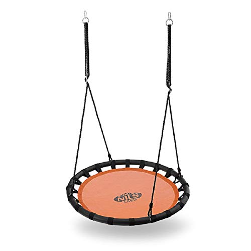 NILS Nestschommel, 100 cm, robuuste tuinschommel tot 150 kg belastbaar, platte schommel voor kinderen en volwassenen, weerbestendig, outdoor (oranje)