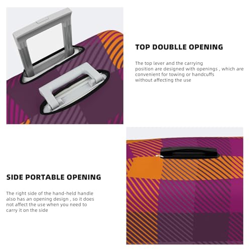 Purple Yellow Buffalo Plaid Luggage Cover Washable Elasticated Luggage Covers for Suitcase tsa Approved Stylish Dust and Scratch Resistant Luggage Case Protector for Kids and Adults -4