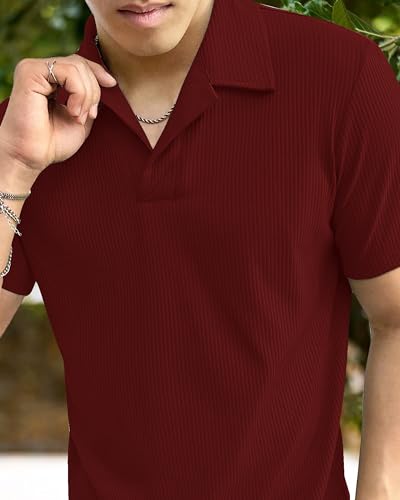 Image of I ENTERPRISE Cotton Blend Regular Fit Round Spread Collar Solid Short Sleeve T-Shirt for Men & Boys