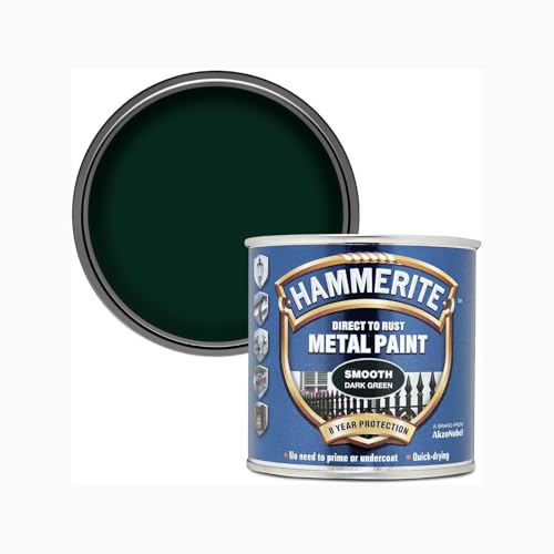 HOCHSTE Hammerite Metal Paint Smooth Dark Green Easy-To-Apply Quick-Drying Formula Long-Lasting Protection DIY Enthusiasts Homeowners Interior And Exterior Use 250ml