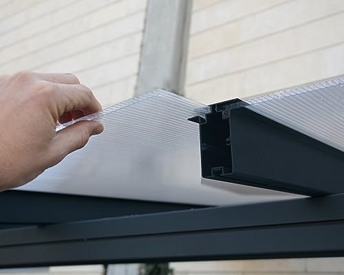 Canopia by Palram Terrassenüberdachung Alu Sierra 3X3.05 Polycarbonat Hohlkammerplatten Pergola 314 x 295 cm Grau zur Überdachung ihrer Terrasse