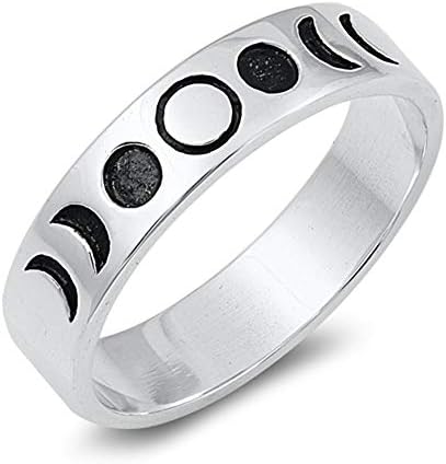 Lunar Moon Phases Science Space Nature Ring .925 Sterling Silver Band Sizes 4-10